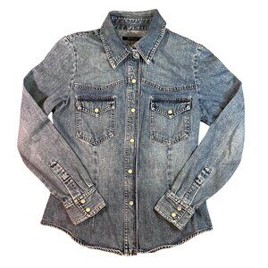 Vintage For Joseph Womens Western Denim Button-Up Pearl Snap Long Sleeve Shirt-S
